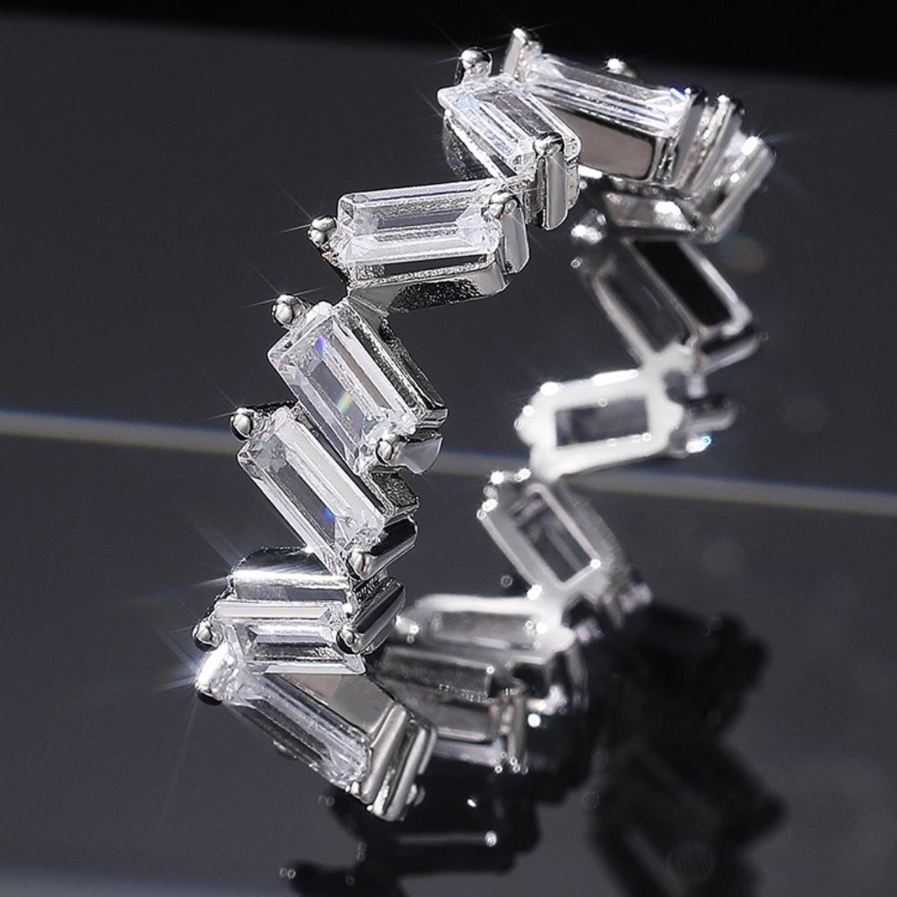 😍Shiny Irregular Rectangle Gems Full Around Zircon Silver Eternity Ring, K804 - Picture 4 of 6